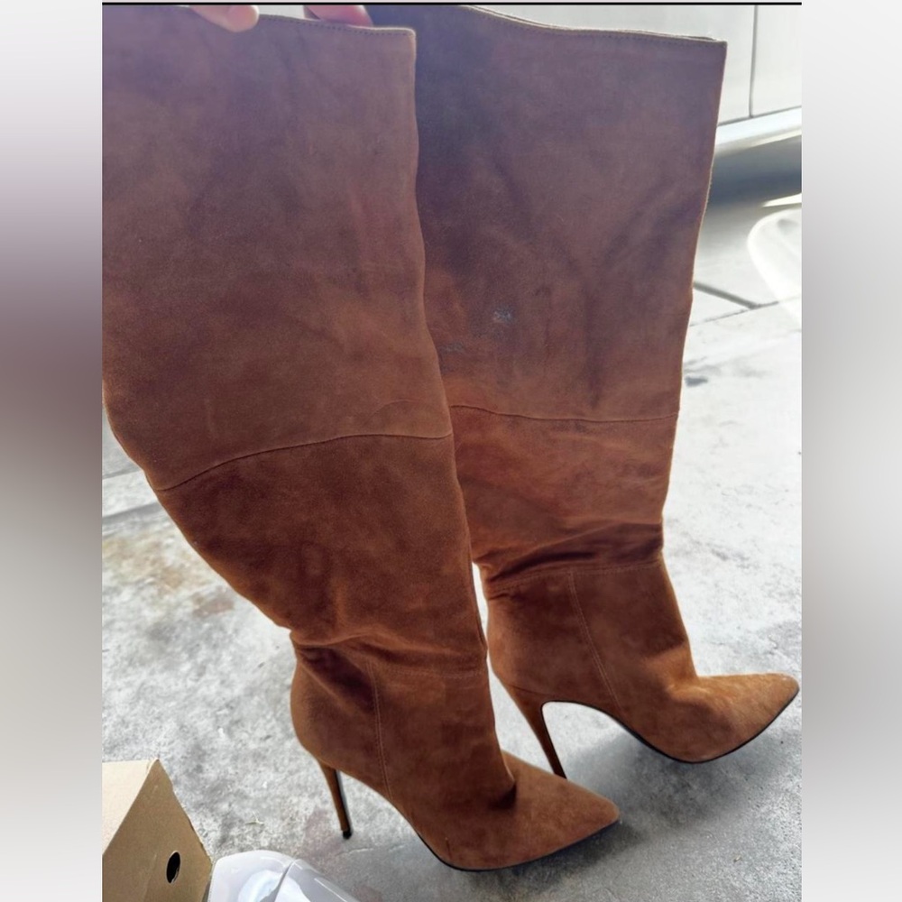 Brown Suede Knee-High Boots